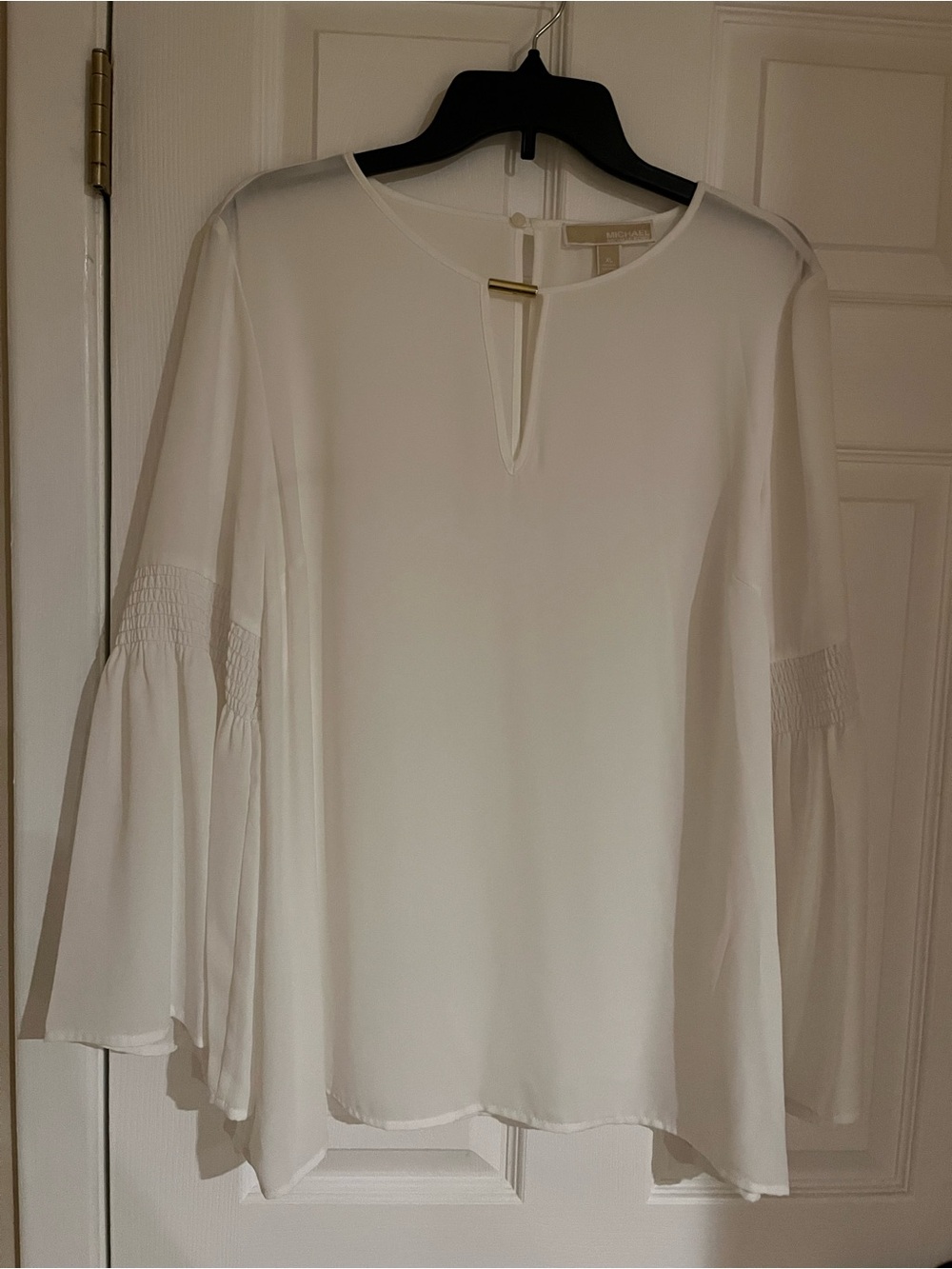 Michael Kors White Bell-Sleeve Keyhole Blouse